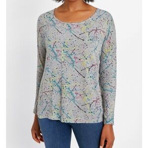 Olsenboye Gray Oversized Knit Paint Splatter Long Sleeve Artsy Shirt Size Large